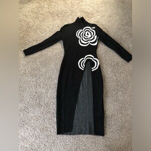 Elegant Black Dress with White Floral Design